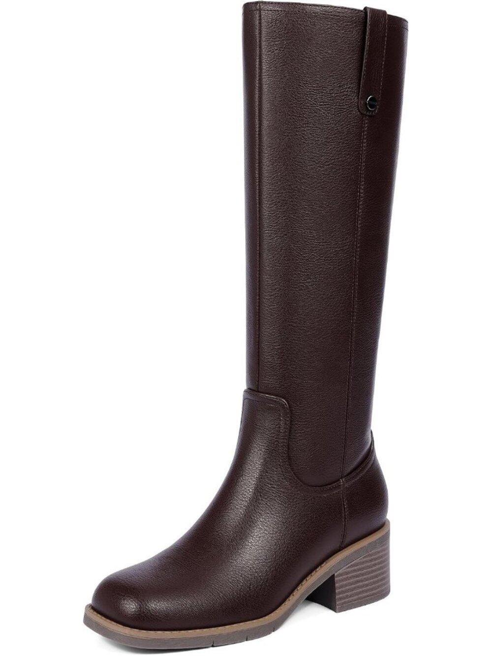 Women's Brown Faux Leather Knee High Chunky Block Heel Square Toe Fashion Boots